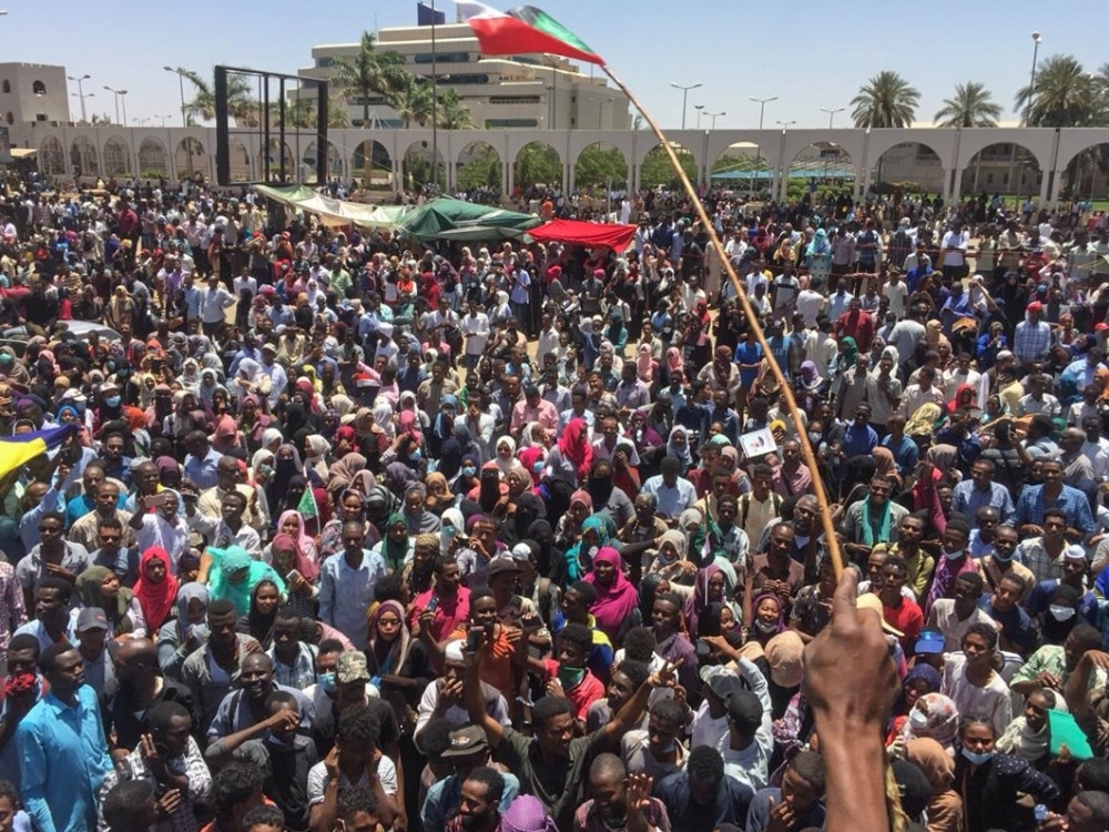 Sudanese protesters gather for a second day outside the military headquarters in the capital Khartoum on Sunday. — AFP