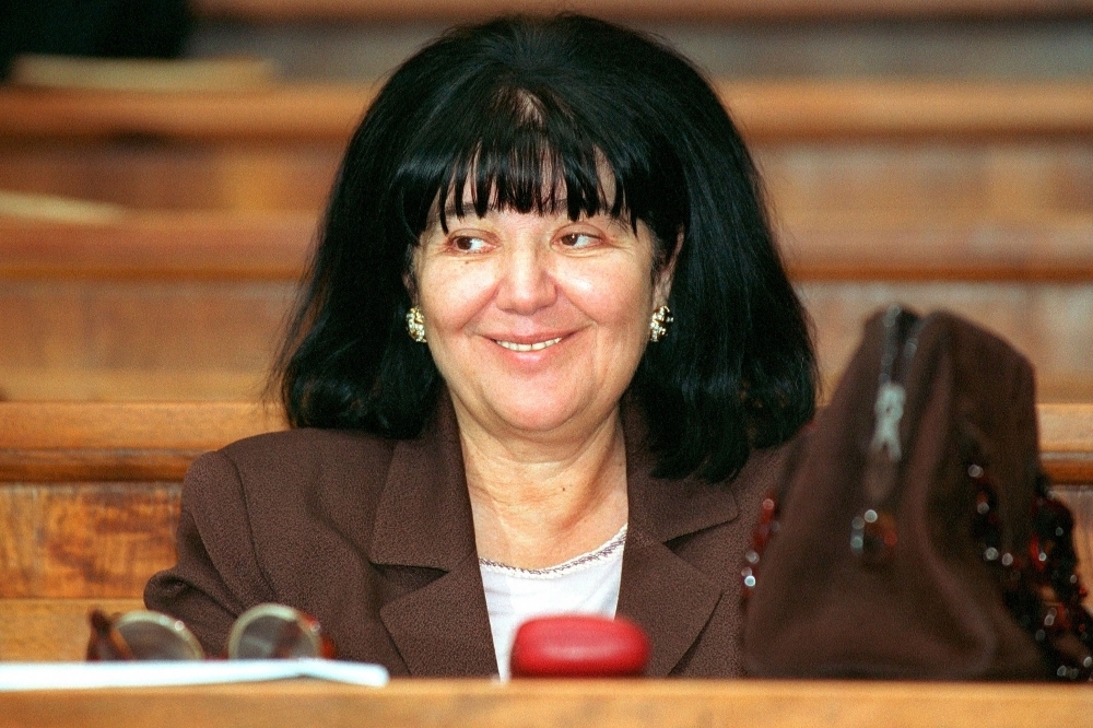 Mirjana Markovic, the widow of late Serbian strongman Slobodan Milosevic is seen during a parliament session in Belgrade in this Oct. 24, 2001 file photo.  — AFP