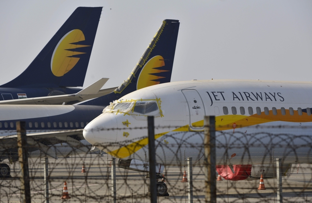 Jet Airways aircraft are seen parked on the tarmac at Chattrapati Shivaji International Airport in Mumbai, India, in this March 25, 2019 file photo. — AFP