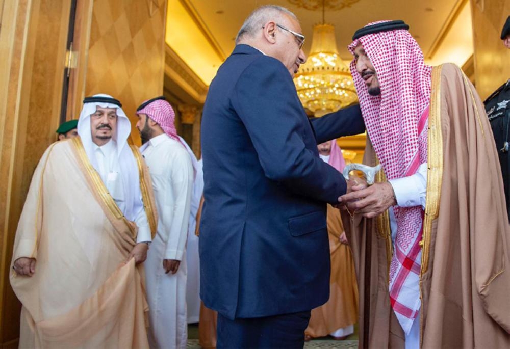 Custodian of the Two Holy Mosques King Salman receiving Prime Minister of Iraq Adil Abdul-Mahdi at Al-Yamamah Palace in Riyadh on Wednesday. — SPA
