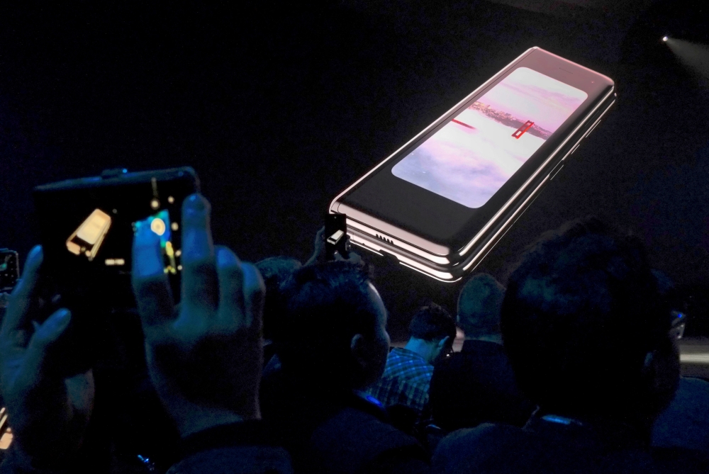  The Samsung Galaxy Fold phone is shown on a screen at Samsung Electronics Co Ltd’s Unpacked event in San Francisco, California, US, in this file photo. — Reuters