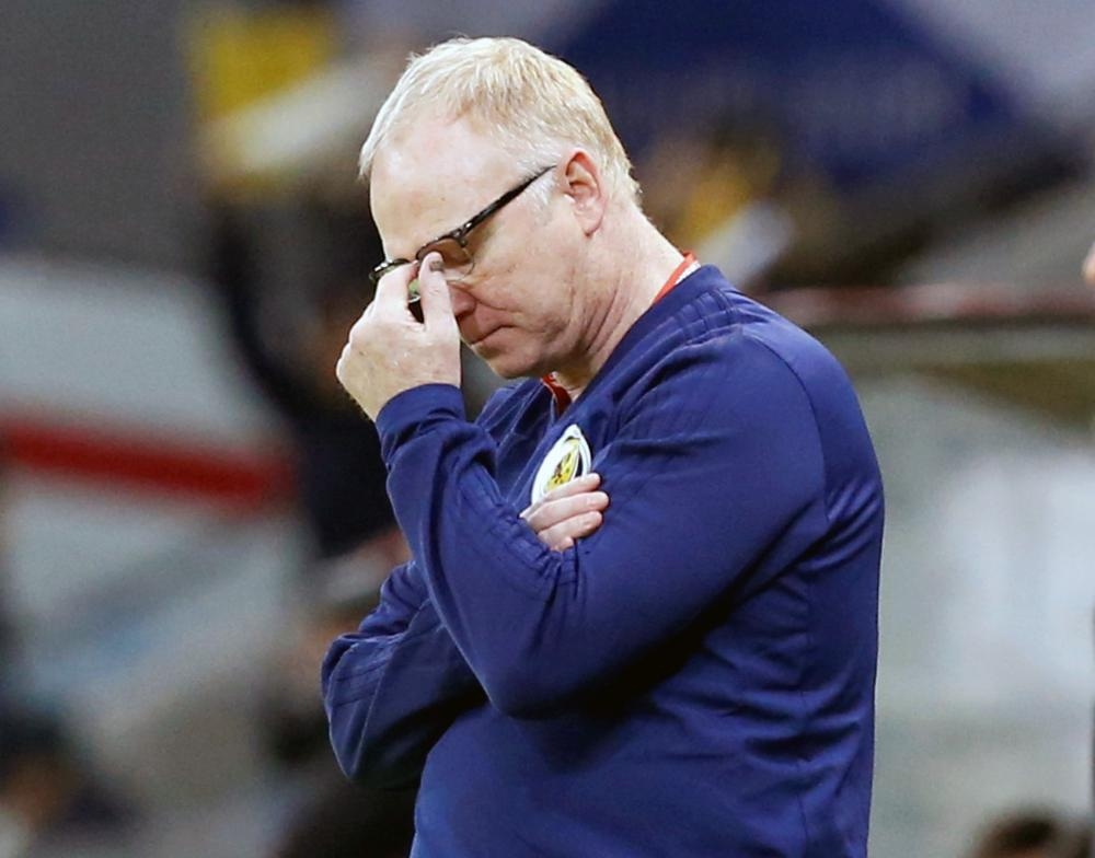 Scotland manager Alex McLeish reacts during the match against Kazakhstan during the Euro 2020 Qualifier - Group I clash at the Astana Arena, Astana, Kazakhstan. — Reuters  