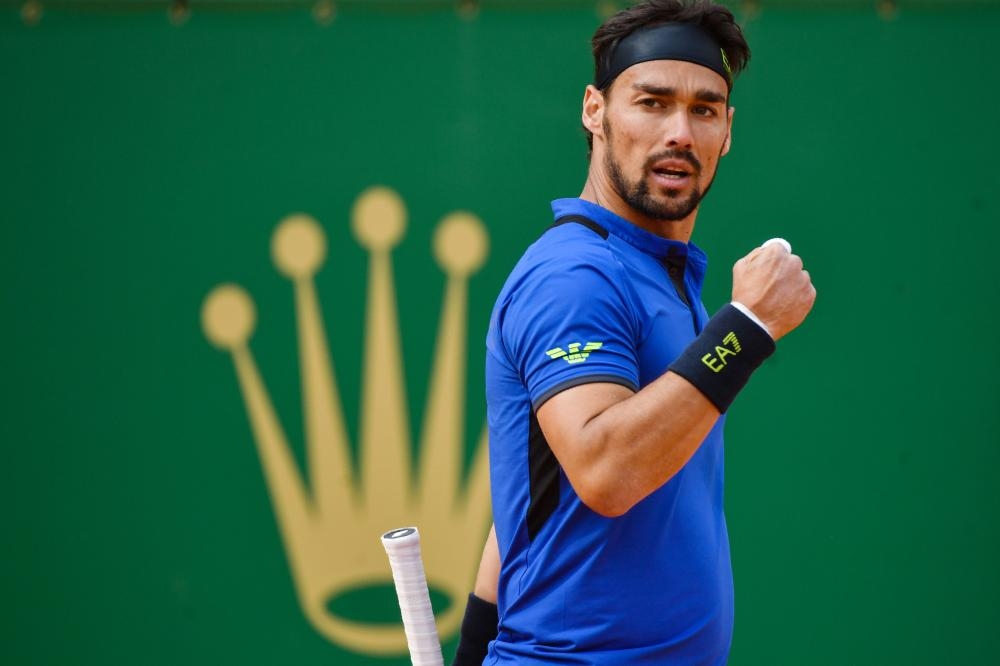 Italy’s Fabio Fognini reacts during his semifinal match against Spain’s Rafael Nadal at the Monte-Carlo ATP Masters in Monaco Saturday. — AFP 