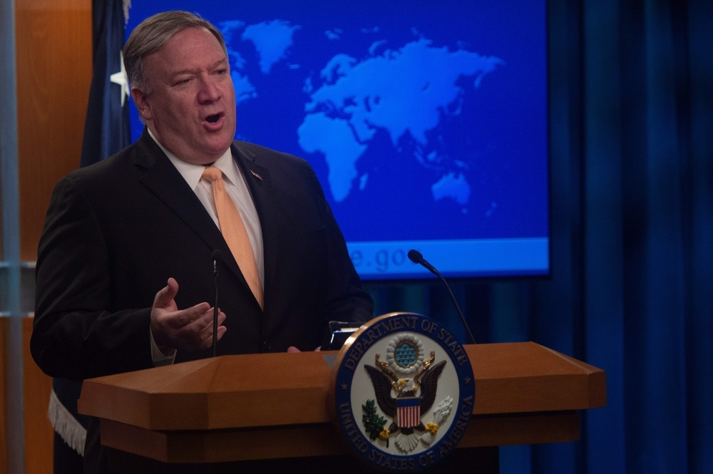 US Secretary of State Mike Pompeo speaks during a press conference at the US Department of State in Washington, DC on Monday. — AFP