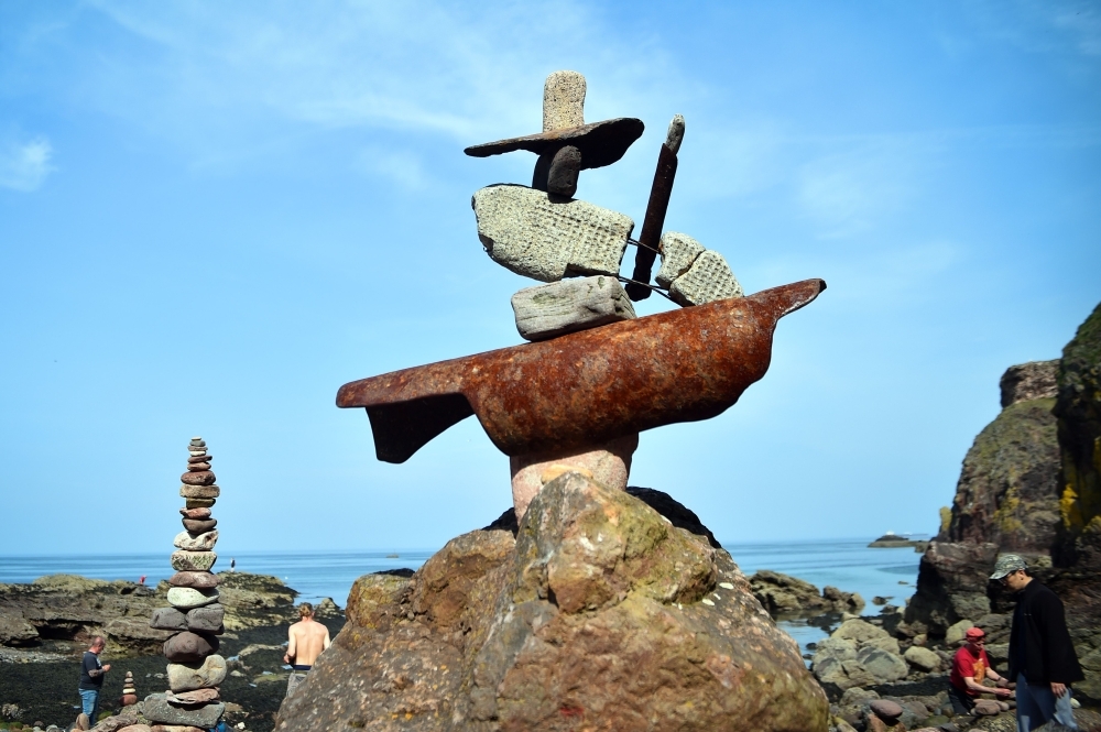 Pictures show a balanced sculpture built during the European Stone Stacking Championships 2019 in Dunbar, Scotland. — AFP