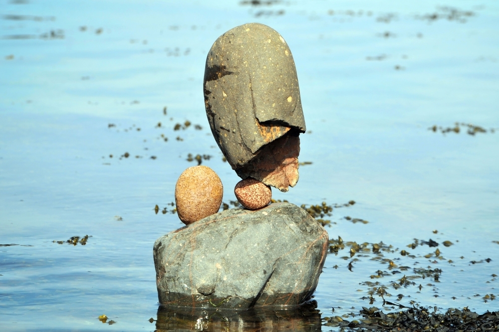 Pictures show a balanced sculpture built during the European Stone Stacking Championships 2019 in Dunbar, Scotland. — AFP