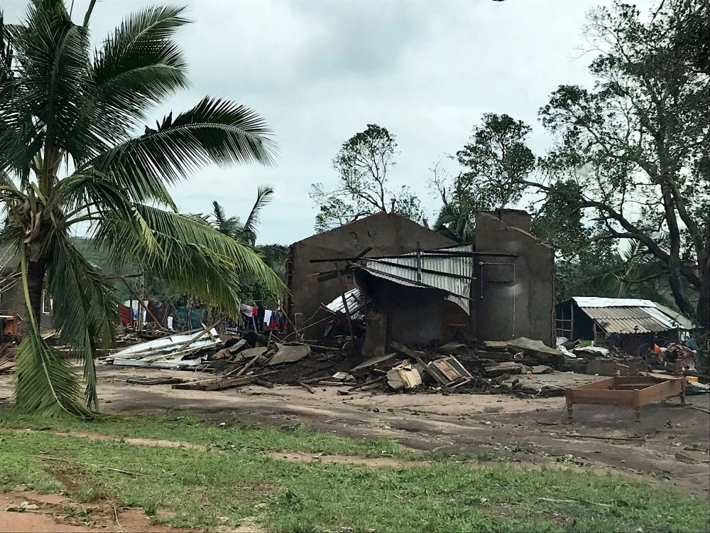 A destroyed house in Macomia district in Mozambique. The back-to-back cyclones that have ravaged Mozambique are unprecedented in recorded history, the UN said on, as it planned to examine the country's defenses against extreme weather in the light of climate change. — AFP