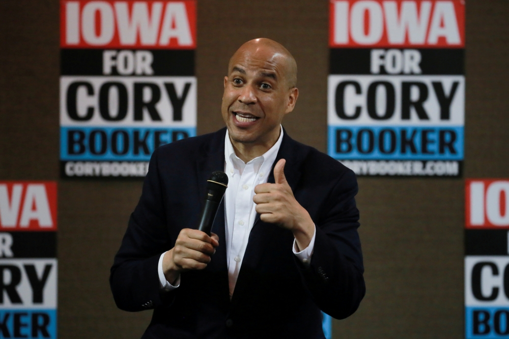 2020 Democratic presidential candidate Cory Booker speaks during a town hall meeting in Carroll, Iowa, US.  Reuters