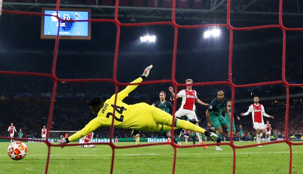 Tottenham's Lucas Moura scores their first goal against Ajax at Johan Cruijff Arena, Amsterdam, on Wednesday. — Reuters