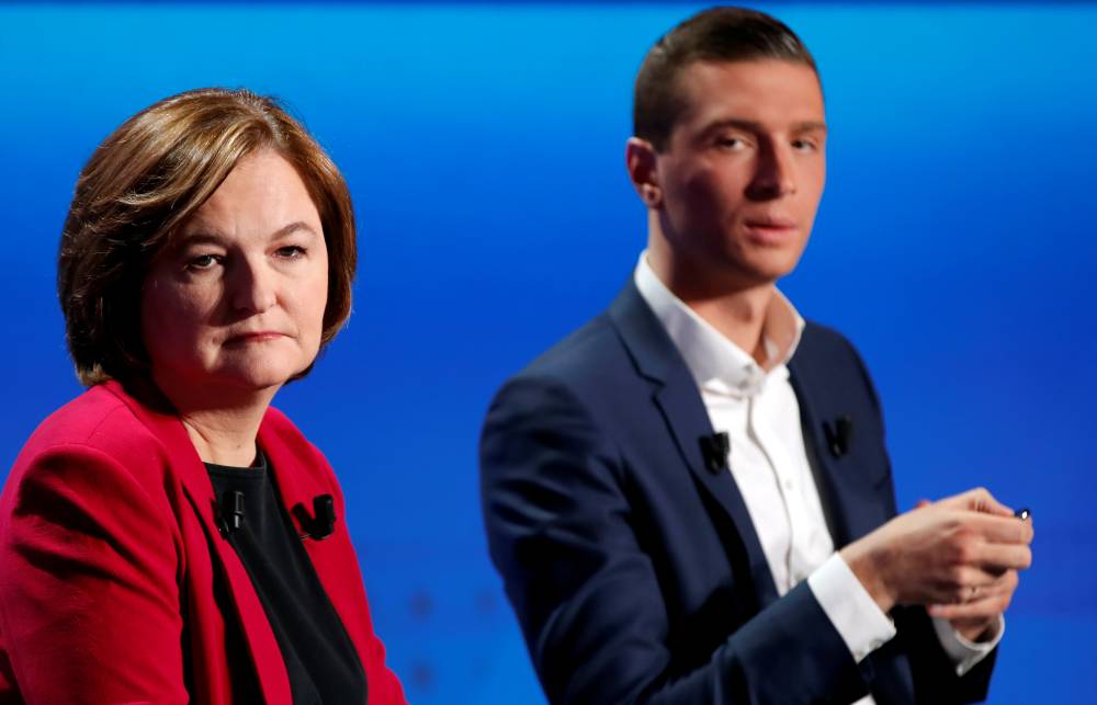 Nathalie Loiseau, head of the Renaissance (Renewal) list for the European elections, and Jordan Bardella, the head of the National Rally list for the European elections, attend a debate organized by French public national television broadcaster France Televisions in Paris on April 4, 2019. — Reuters file photo