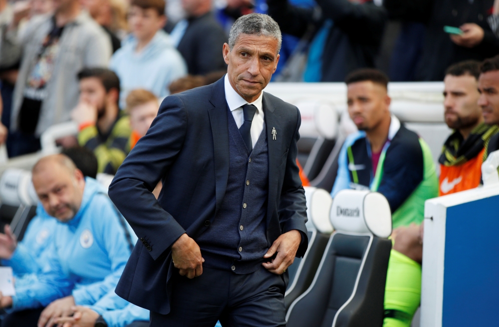 Brighton manager Chris Hughton before the Brighton & Hove Albion vs Manchester City match in Brighton, on Sunday. — Reuters