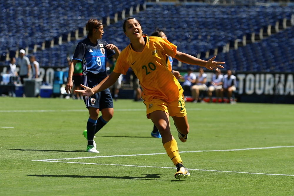 Australia's Sam Kerr celebrates scoring her third goal against Japan during the Tournament of Nations Soccer 2017 at the Qualcomm Stadium, San Diego, California, in this file photo. — Reuters