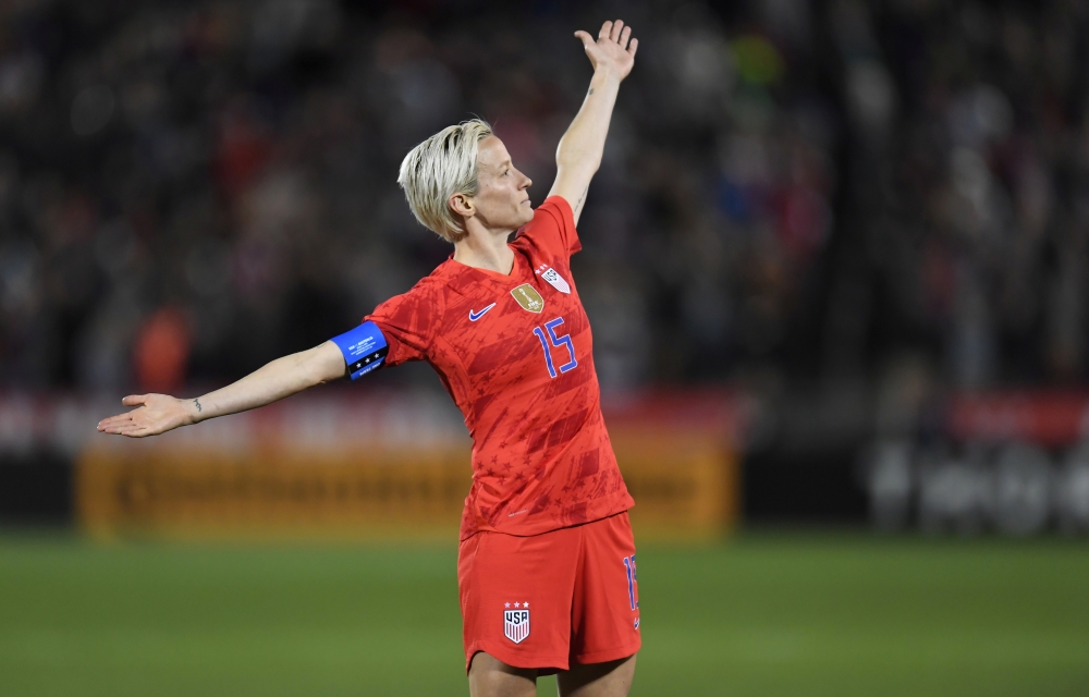 United States forward Megan Rapinoe (15) reacts following her goal in the second half during an International Friendly Women's Soccer match against Australia at Dick's Sporting Goods Park Commerce City, CO, USA. — Reuters