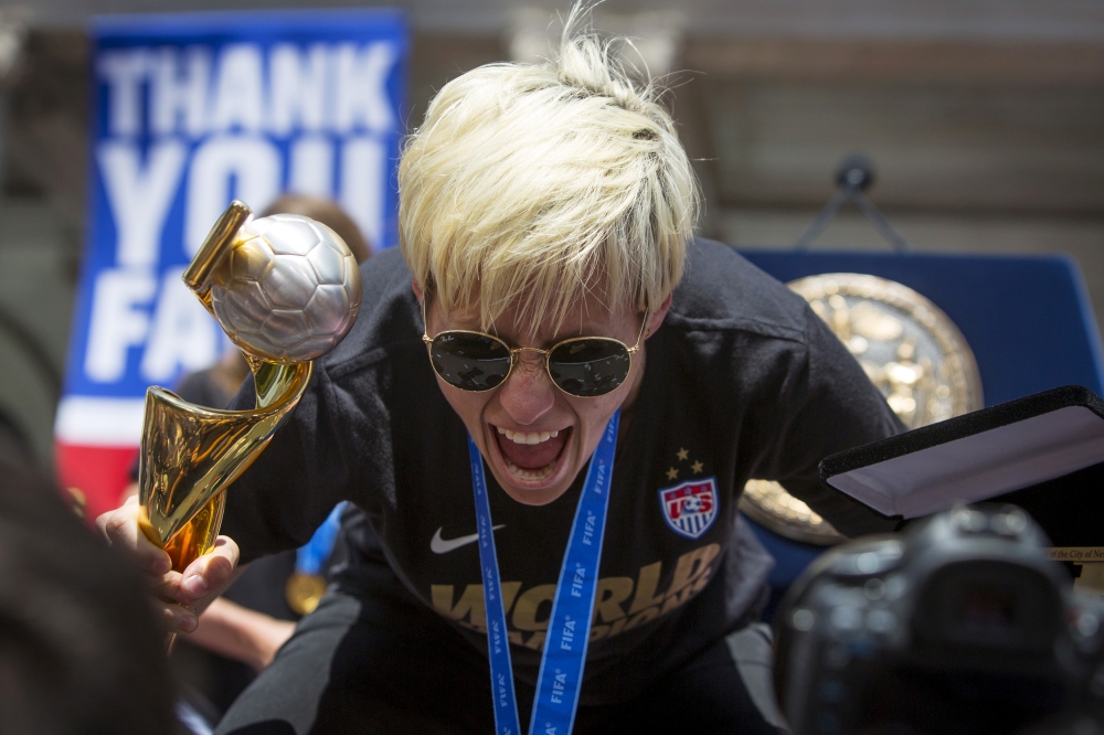 United States forward Megan Rapinoe (15) reacts following her goal in the second half during an International Friendly Women's Soccer match against Australia at Dick's Sporting Goods Park Commerce City, CO, USA. — Reuters