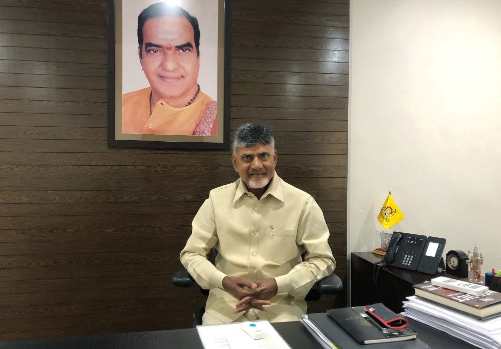 N Chandrababu Naidu, chief minister of the southern state of Andhra Pradesh, poses for a picture after an interview in Amaravthi, India, on Thursday. — Reuters