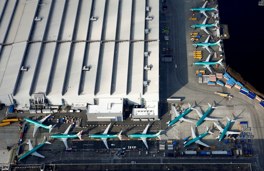 An aerial photo shows Boeing 737 MAX airplanes parked on the tarmac at the Boeing Factory in Renton, Washington, US. March 21, 2019. — Reuters