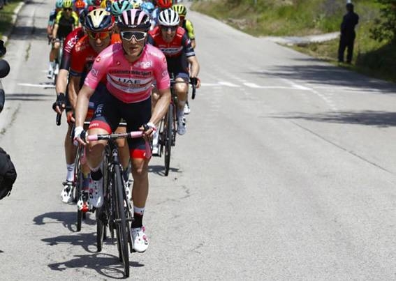 Italian Valerio Conti finished in the main pack, 1:07 off the pace, to retain the overall leader's pink jersey.