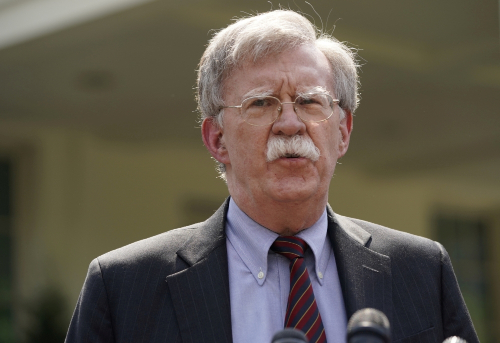 US National Security Adviser John Bolton takes questions about the political unrest in Venezuela, outside the White House in Washington, in this April 30, 2019 file photo. — Reuters