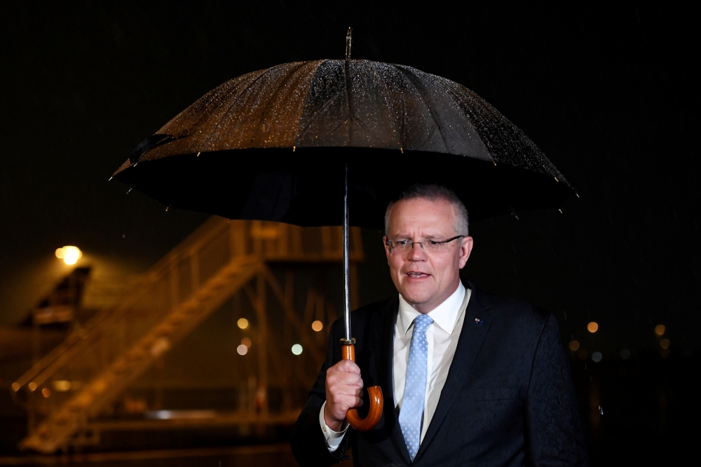 Prime Minister Scott Morrison makes an address following the passing of former Australian Prime Minister Bob Hawke, at Brisbane Airport in Brisbane, Australia, on Thursday. — Reuters