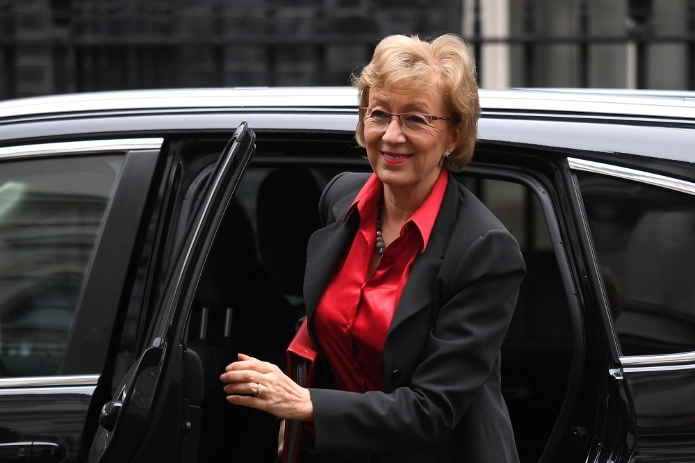 In this file photo Britain's Leader of the House of Commons Andrea Leadsom arrives in Downing street in central London. UK House of Commons leader Andrea Leadsom announced her resignation from the government on Wednesday over Prime Minister's handling of the Brexit crisis. — AFP