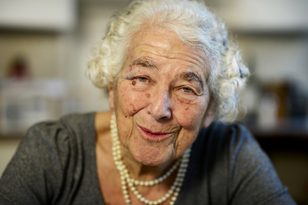 British children's writer and illustrator Judith Kerr chats as she sits in her kitchen at her home in west London on Sept. 30, 2015. — Reuters