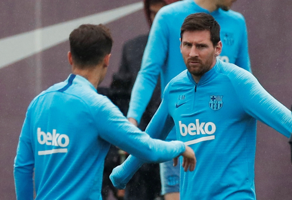 Barcelona's Lionel Messi during training   for the Copa del Rey Final at the Ciutat Esportiva Joan Gamper, Barcelona, Spain, on Friday. — Reuters