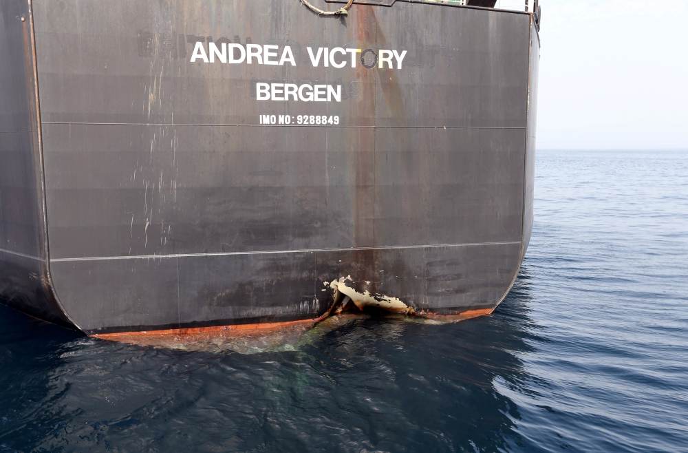 A damaged Andrea Victory ship is seen off the Port of Fujairah, United Arab Emirates, in this May 13, 2019 file photo. — Reuters