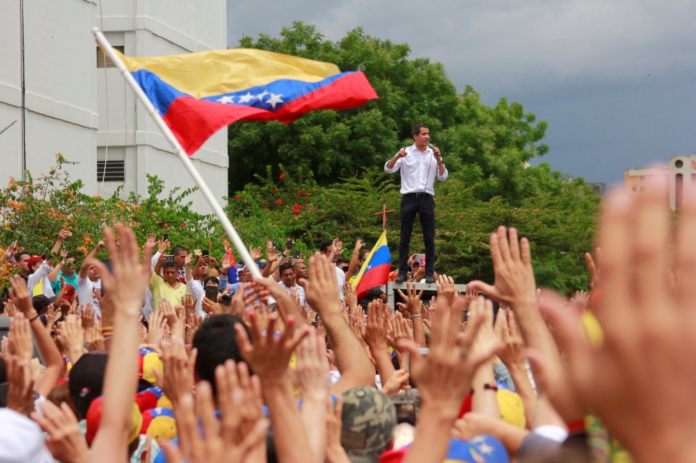 Venezuelan opposition leader Juan Guaido, who many nations have recognised as the country's rightful interim ruler, attends a rally in Barquisimeto, Venezuela May 26. — Reuters