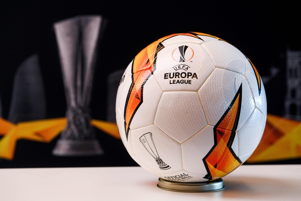 The 2019 UEFA Europa league official ball is pictured at the Baku Olympic stadium on the eve of the final match between Arsenal and Chelsea, in Baku, on Tuesday. — AFP