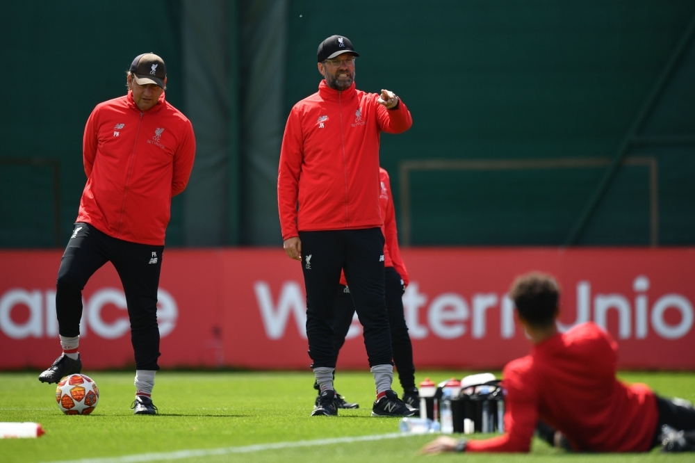 Liverpool's German manager Jurgen Klopp gestures during a training session at the Melwood Training ground in Liverpool, northwest England on Tuesday. — AFP