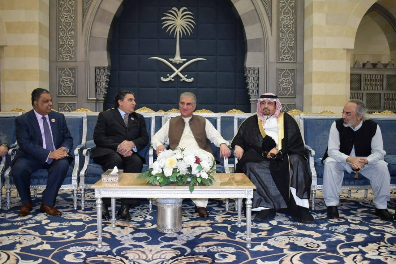 Pakistani Foreign Minister Shah Mahmood Qureshi, with Nasir Jamal, Chief of Protocol of Saudi Foreign Ministry; Raja Ali Aijaz, Pakistan's Ambassador to Saudi Arabia; and Consul General Shehryar Akbar Khan. — Courtesy photo