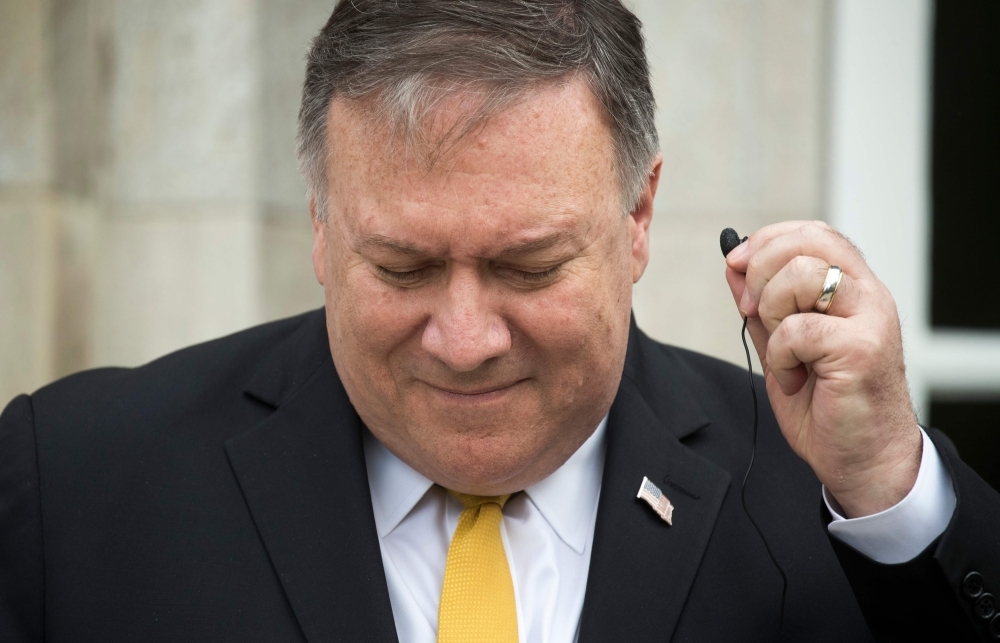 US Secretary of State Mike Pompeo attends a joint press conference with the German Foreign Minister after a meeting at Villa Borsig in north Berlin on Friday. — AFP