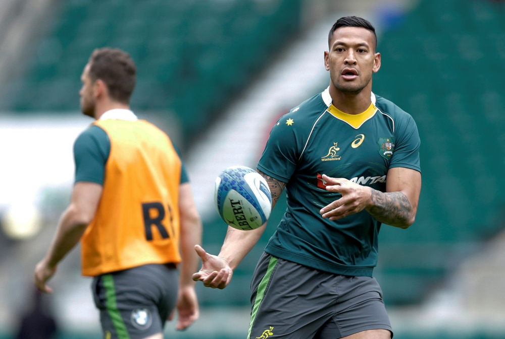 Israel Folau of Australia is seen during training at Twickenham Stadium, south west London, England, in this file photo. — Reuters