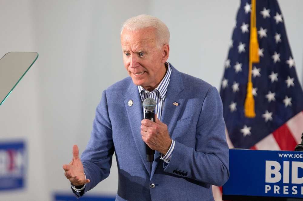 Former Vice President and Democratic presidential candidate Joe Biden holds a campaign event at the IBEW Local 490 in Concord, New Hampshire, on Tuesday. — AFP