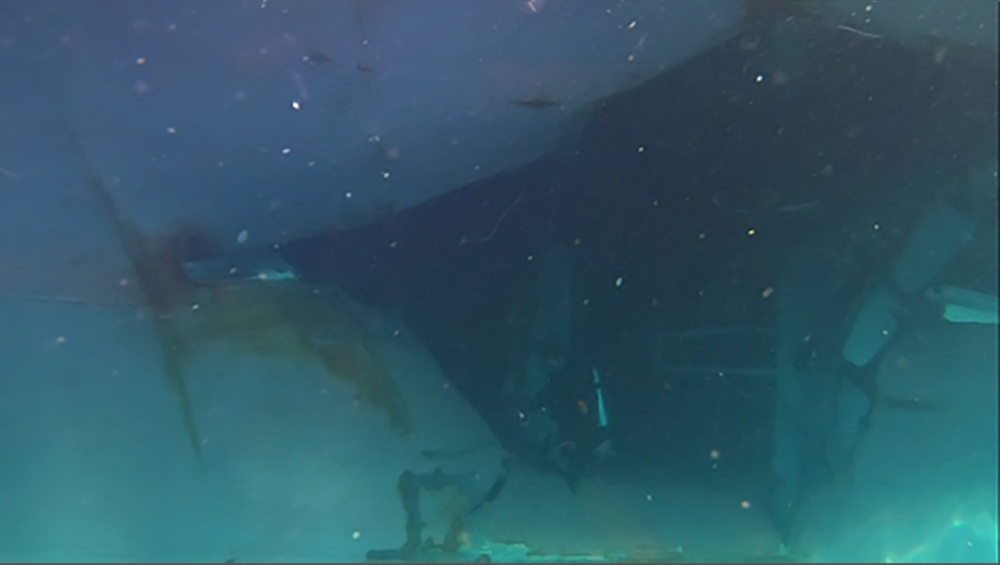 An undated photograph provided Thursday by the United Arab Emirates mission to the United Nations shows underwater damage to the Saudi Arabian tanker Al Marzoqah in the Port of Fujairah. — Reuters