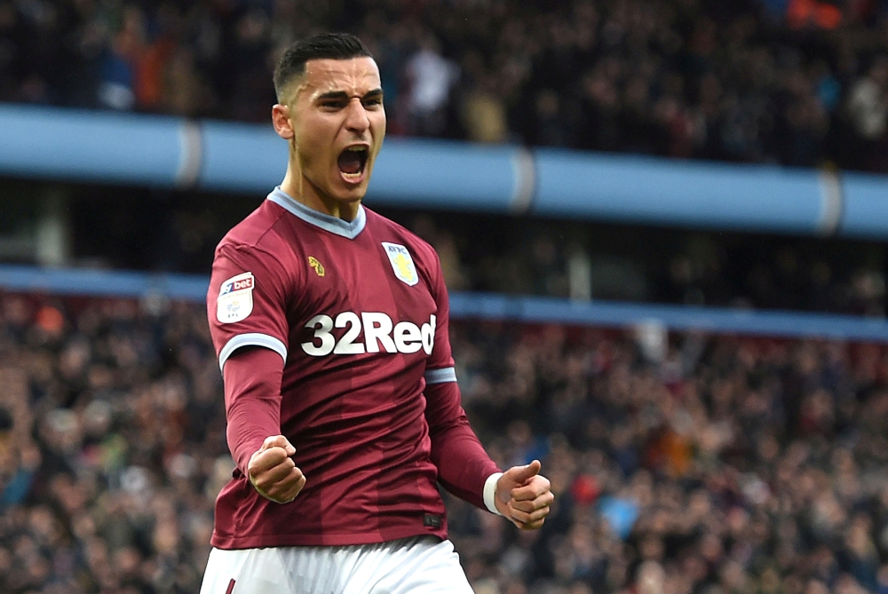 Aston Villa's Anwar El Ghazi celebrates scoring their first goal during the English Championship match against Middlesbrough at Villa Park, Birmingham, Britain in this March 16, 2019, file photo. —  Reuters