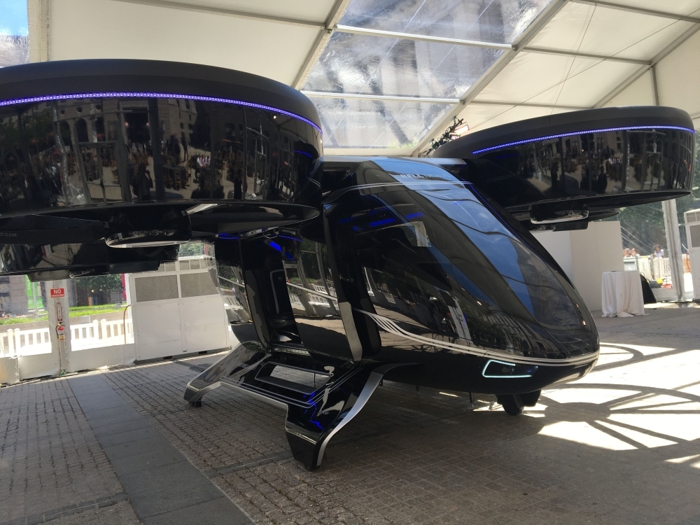 The Bell Nexus concept “flying car” is shown at the Uber Elevate summit in Washington, DC on Tuesday, one of several that will make up a fleet of electric aircraft Uber expects to deploy by 2023. Uber selected Mebourne, Australia, as the first non-US city for its aerial ridesharing service expected to launch in 2023 as it unveiled new partners for the ambitious initiative.  — AFP