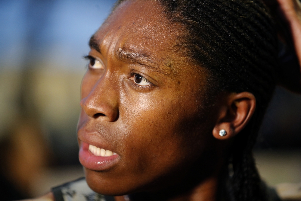 South African athlete Caster Semenya speaks with journalists after she raced for the first time after her ban due to elevated testosterone levels at a small meeting in Montreuil, near Paris, France, on Tuesday. Semenya hopes she can be an inspiration to the South Africa team competing at the women’s World Cup after paying a visit to their camp in Paris on Wednesday. — Reuters