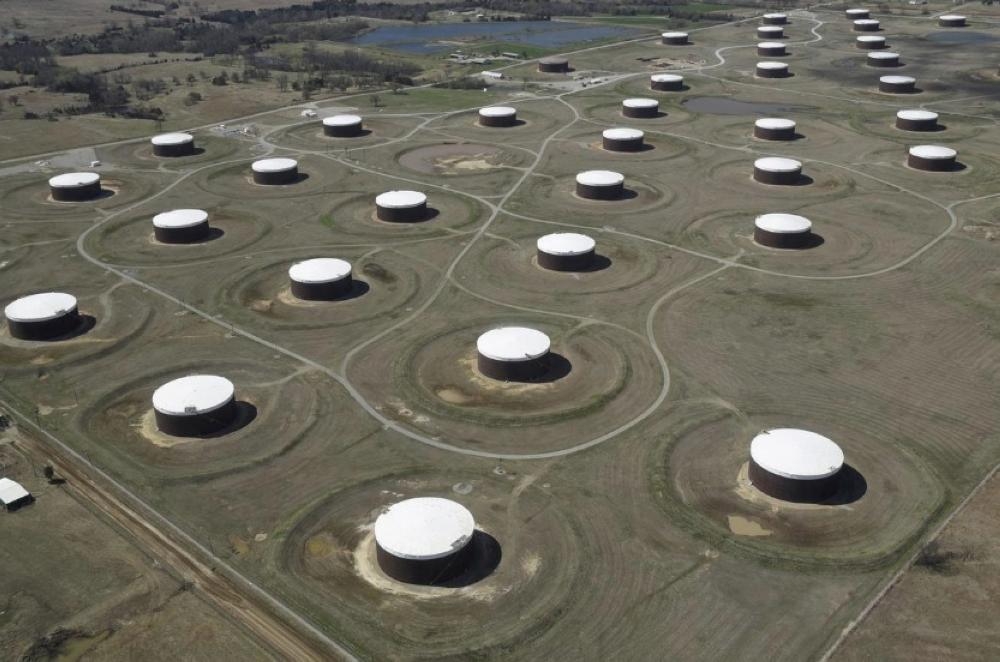 Crude oil storage tanks are seen from above at the Cushing oil hub, in Cushing, Oklahoma, in this March 24, 2016 file photo. — Reuters