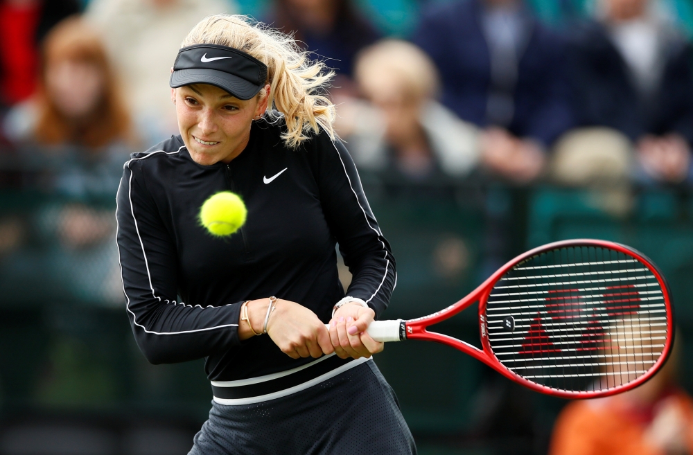 Croatia's Donna Vekic in action during her semifinal match against Germany's Tatjana Maria in the WTA International Nature Valley Open at the Nottingham Tennis Center, Nottingham. — Reuters
