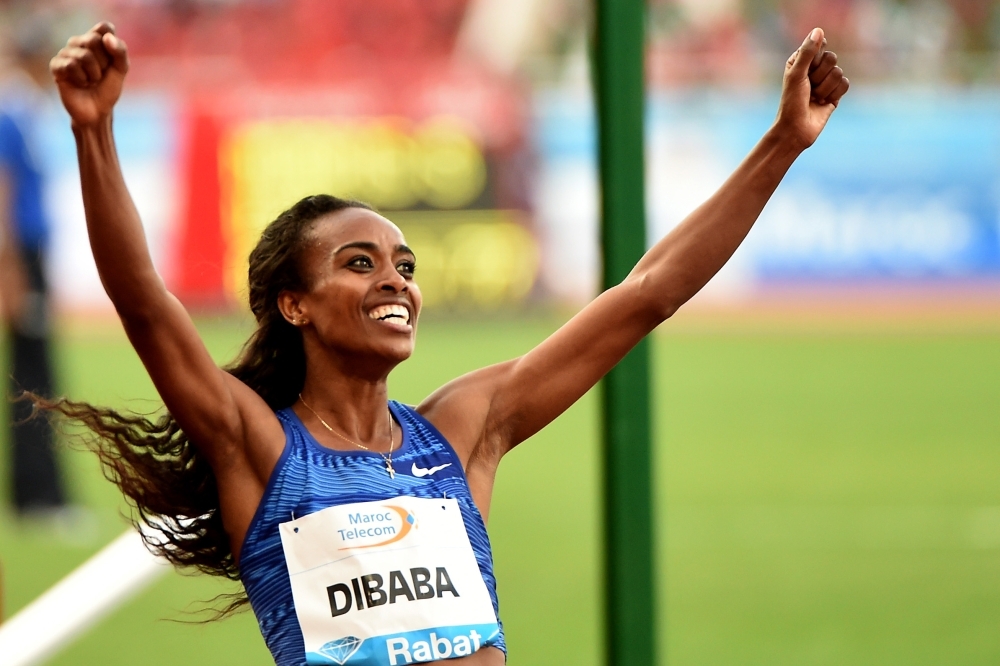 Ethiopia's Getnet Wale celebrates after winning the men's 3,000m steeplechase during the IAAF Diamond League competition on Sunday in Rabat. — AFP