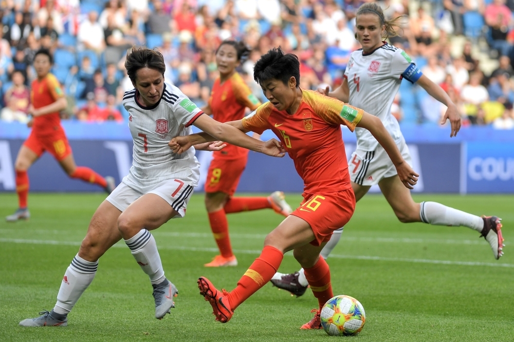 Germany's forward Lina Magull (2L) scores a goal during the France 2019 Women's World Cup Group B football match between South Africa and Germany, on Monday, at the Mosson Stadium in Montpellier, southern France. — AFP