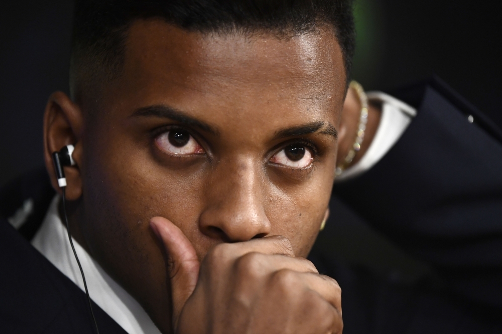 Brazilian forward Rodrygo Silva de Goes spreaks at a press conference during his official presentation as new player of the Real Madrid CF at the Santiago Bernabeu stadium in Madrid on Tuesday. — AFP