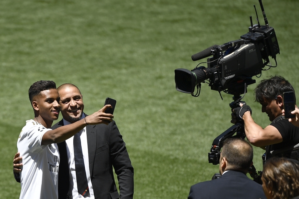 Brazilian forward Rodrygo Silva de Goes spreaks at a press conference during his official presentation as new player of the Real Madrid CF at the Santiago Bernabeu stadium in Madrid on Tuesday. — AFP