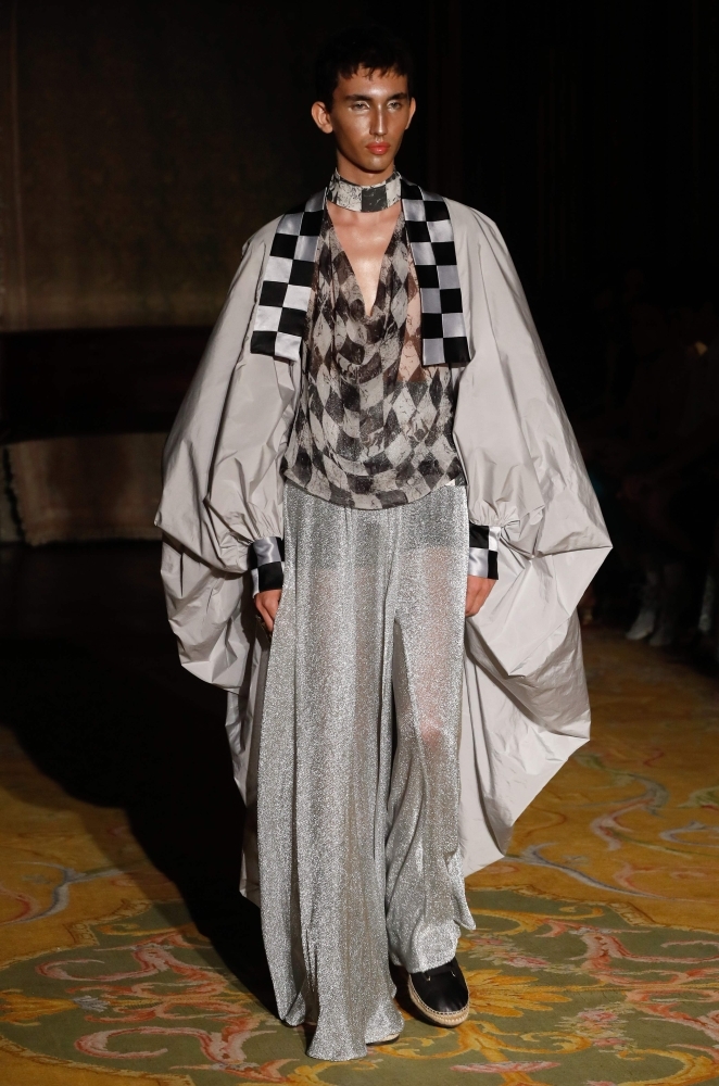 A model presents a creation for Palomo Spain, during the Men's Spring-Summer 2020 collection fashion show in Paris. — AFP