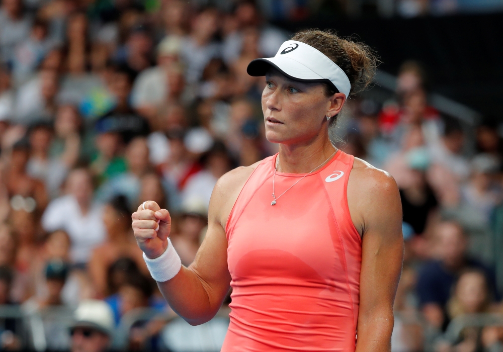 Australia's Samantha Stosur gestures during the match against Ukraine's Dayana Yastremska in this Jan. 15, 2019, photo. — Reuters