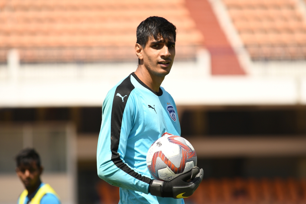 Goalkeeper Gurpreet Singh Sandhu is seen during a traning in an undated handout photo obtained Thursday._ Reuters