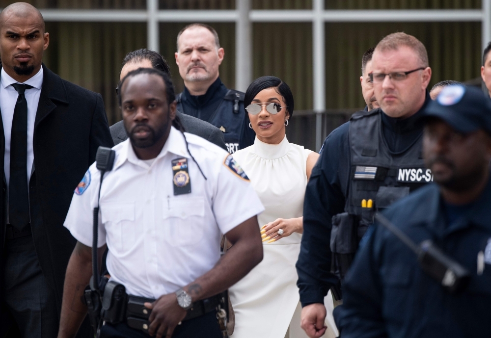 In this file photo taken on April 19, 2019, Rapper Cardi B leaves after a hearing at Queens Criminal Court in New York City. — AFP
