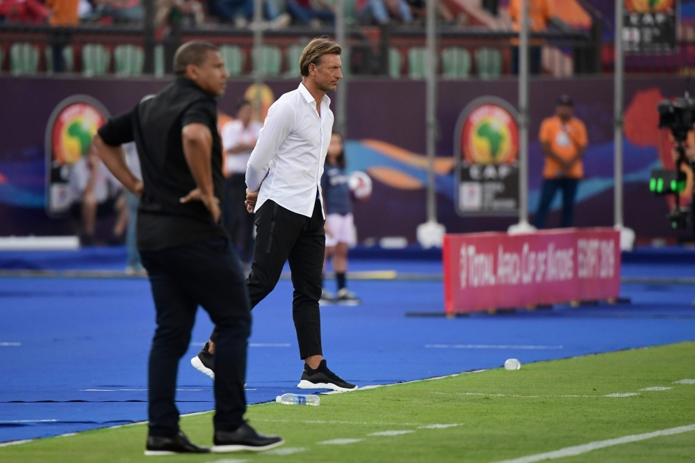 Morocco's coach Herve Renard looks on during the 2019 Africa Cup of Nations (CAN) football match against Namibia at the Al Salam Stadium in Cairo on Sunday. — AFP