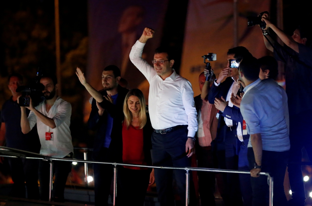 Ekrem Imamoglu, mayoral candidate of the main opposition Republican People's Party (CHP), holds a rally in Beylikduzu district, in Istanbul on Sunday. - Reuters 
